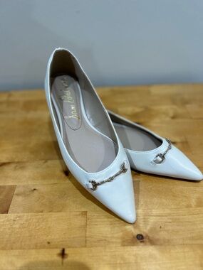 Sam Edelman White Pointed Leather Flats with Silver Bit